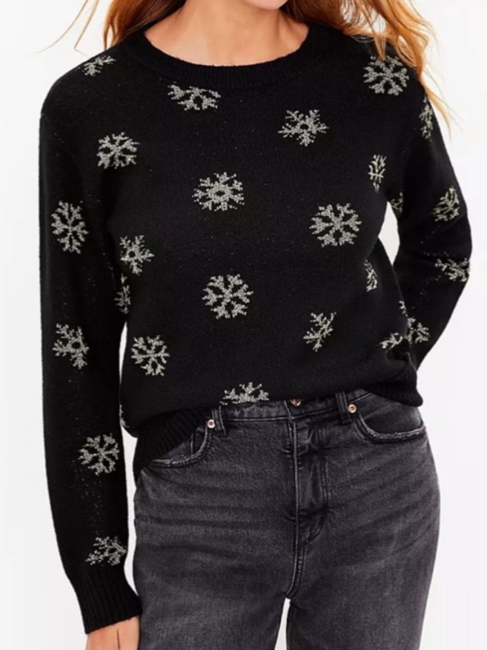 Loft Ann Taylor black snowflake sweater top size M